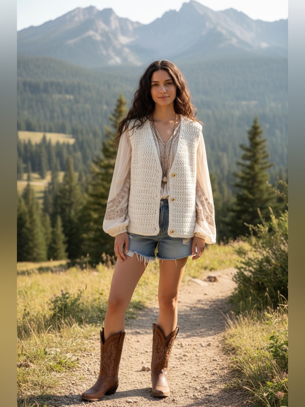 Vintage Creamy White Hand Crochet Knit Sweater Vest M/L Boho Festival Cottage